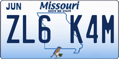 MO license plate ZL6K4M
