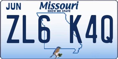 MO license plate ZL6K4Q