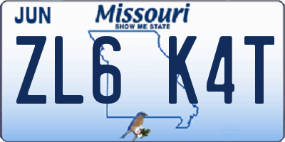 MO license plate ZL6K4T