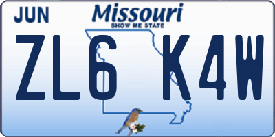 MO license plate ZL6K4W