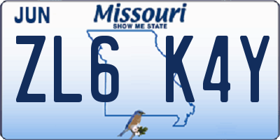 MO license plate ZL6K4Y