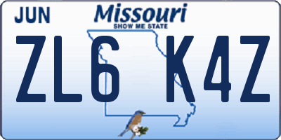 MO license plate ZL6K4Z