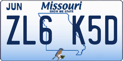 MO license plate ZL6K5D