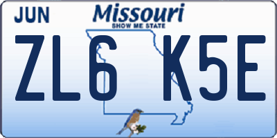 MO license plate ZL6K5E