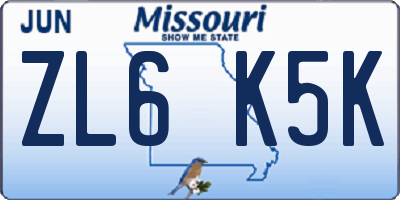 MO license plate ZL6K5K