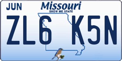 MO license plate ZL6K5N
