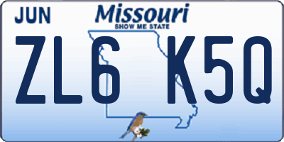 MO license plate ZL6K5Q