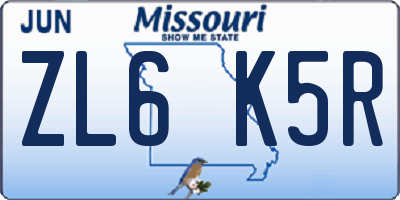 MO license plate ZL6K5R