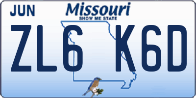 MO license plate ZL6K6D
