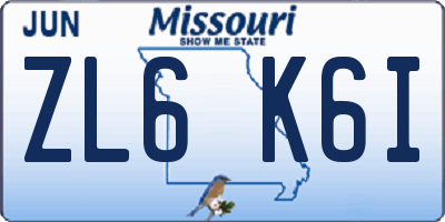 MO license plate ZL6K6I