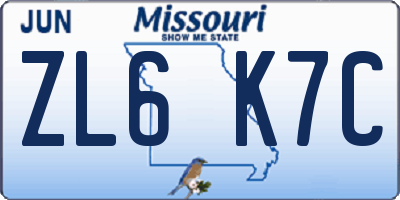 MO license plate ZL6K7C