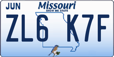 MO license plate ZL6K7F