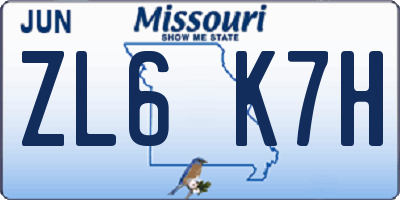 MO license plate ZL6K7H