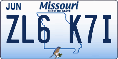 MO license plate ZL6K7I