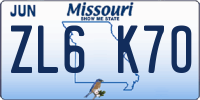 MO license plate ZL6K7O