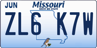 MO license plate ZL6K7W