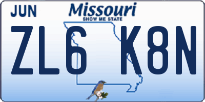 MO license plate ZL6K8N