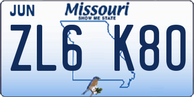 MO license plate ZL6K8O