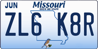 MO license plate ZL6K8R