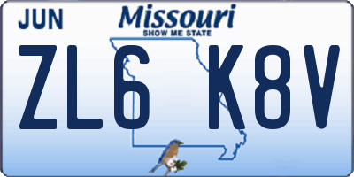 MO license plate ZL6K8V