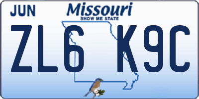 MO license plate ZL6K9C