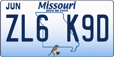 MO license plate ZL6K9D