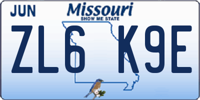 MO license plate ZL6K9E