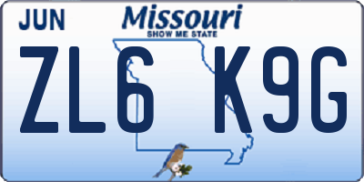 MO license plate ZL6K9G