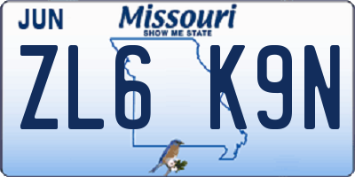MO license plate ZL6K9N