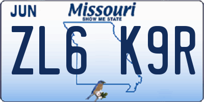 MO license plate ZL6K9R