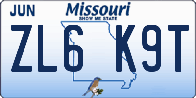 MO license plate ZL6K9T