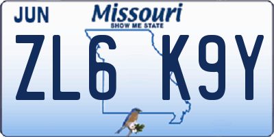 MO license plate ZL6K9Y