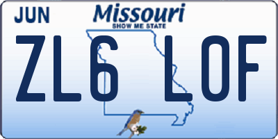 MO license plate ZL6L0F