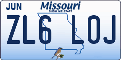 MO license plate ZL6L0J