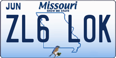 MO license plate ZL6L0K