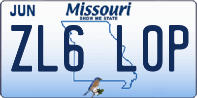 MO license plate ZL6L0P