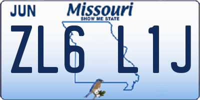 MO license plate ZL6L1J