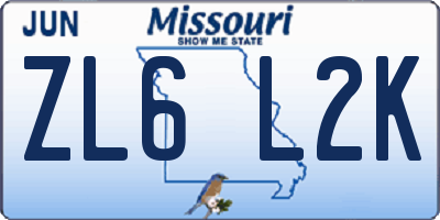 MO license plate ZL6L2K