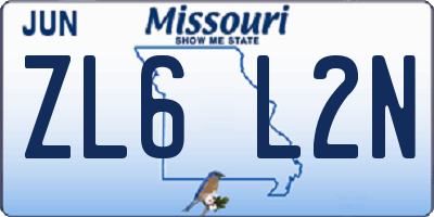 MO license plate ZL6L2N