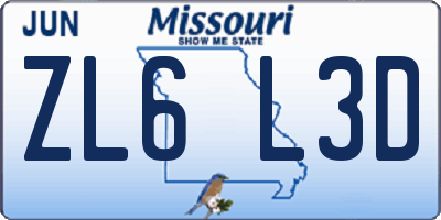 MO license plate ZL6L3D