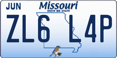 MO license plate ZL6L4P