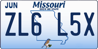 MO license plate ZL6L5X