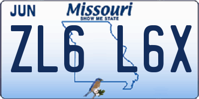 MO license plate ZL6L6X