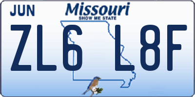 MO license plate ZL6L8F