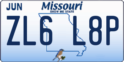 MO license plate ZL6L8P