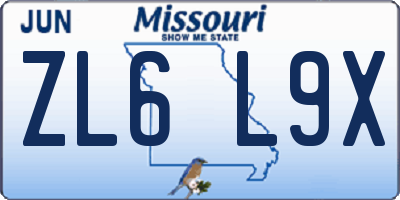 MO license plate ZL6L9X