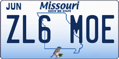 MO license plate ZL6M0E