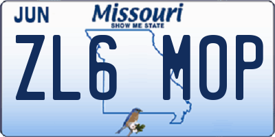 MO license plate ZL6M0P