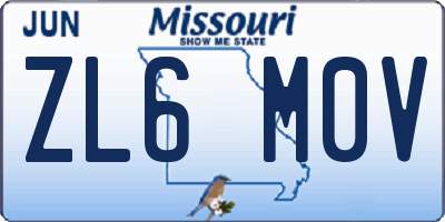 MO license plate ZL6M0V