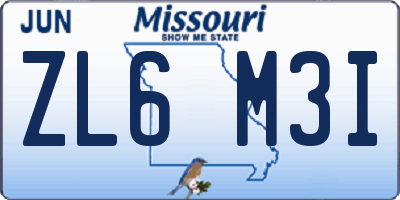 MO license plate ZL6M3I